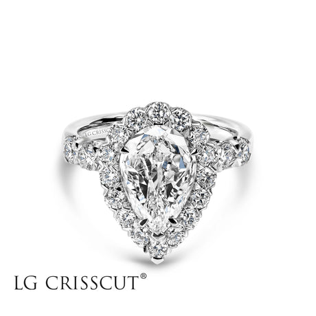 crisscut diamond ring, lab grown diamond, pear shape lab grown diamond