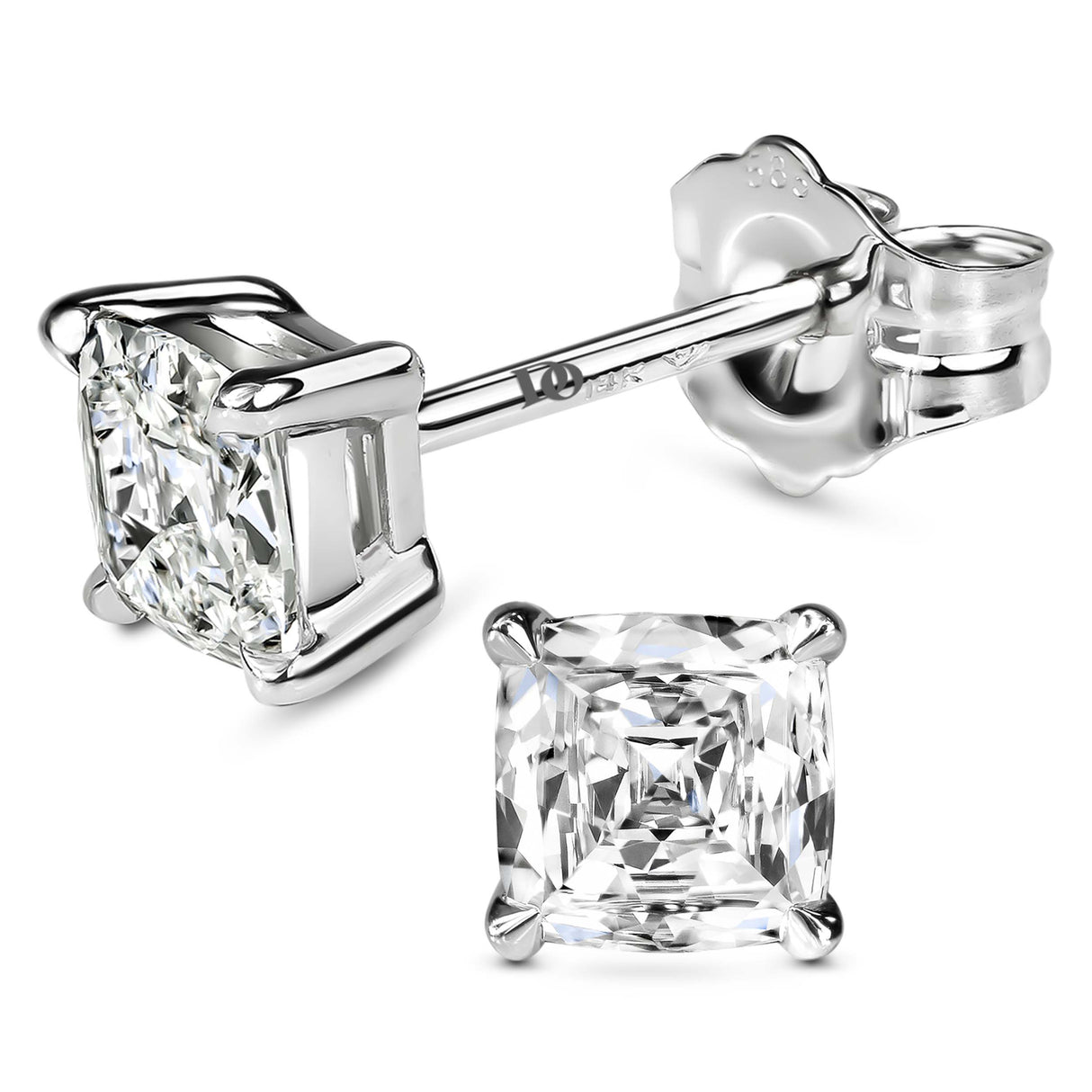 lab created diamond, diamond stud, cushion shape diamond stud, stud earrings, lab creation diamond earrings, 1ct earrings,  1ct diamond earrings, 1 ct diamond
