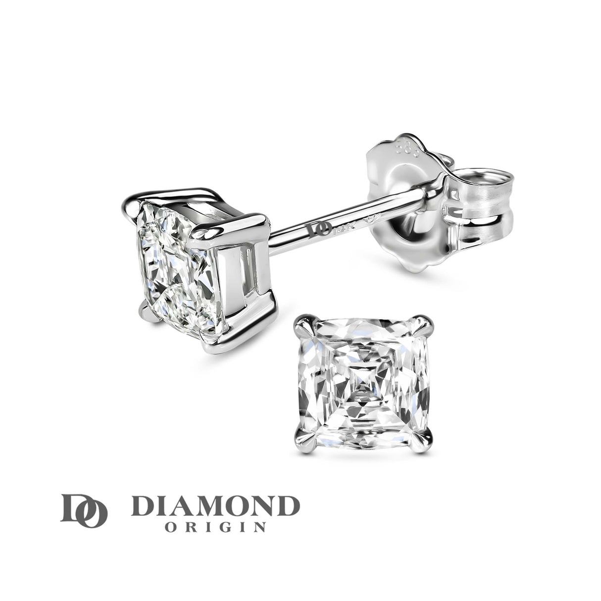 lab created diamond, diamond stud, cushion shape diamond stud, stud earrings, lab creation diamond earrings, 1ct earrings, 1ct diamond earrings, 1 ct diamond