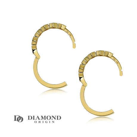 solid gold hoop earrings, golden earrings, hoop earrings, 14K gold earrings, diamond origin, front side hoop earrings,