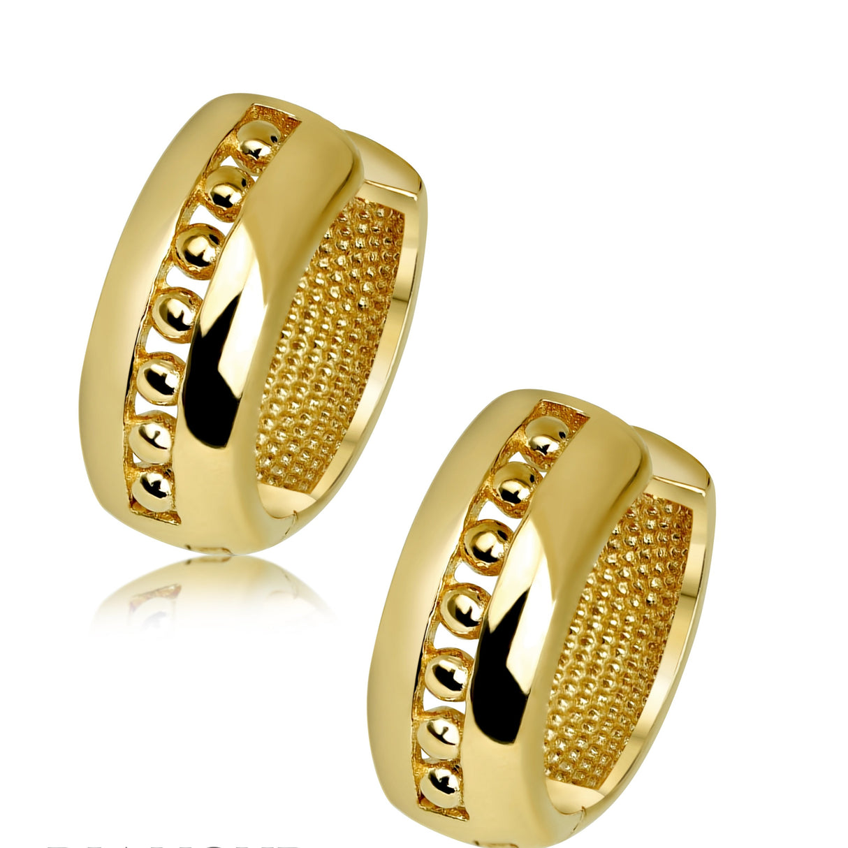 14K Solid Gold 1/2 Channel Beaded Huggie Earrings, Hoop Earrings, 13mm*5.5mm,