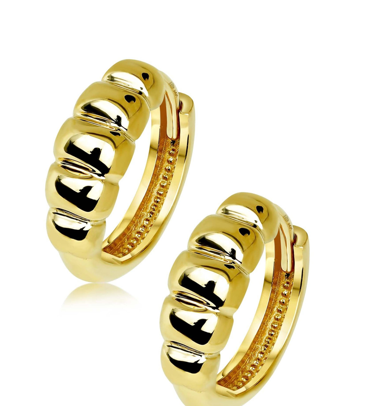 14K Solid Gold 13.50mm Puffy Polished Hoop Earrings, Gold Hoop Earrings,