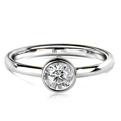 0.5 Carat Diamond Ring, IGI Certified Round Diamond Bezel Setting, Solitaire 14K Fine Gold Ring,