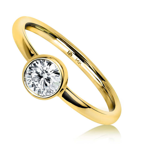 1/2 Carat Diamond Ring, IGI Certified 0.5 Carat Round Diamond Bezel Setting, Solitaire Ring,