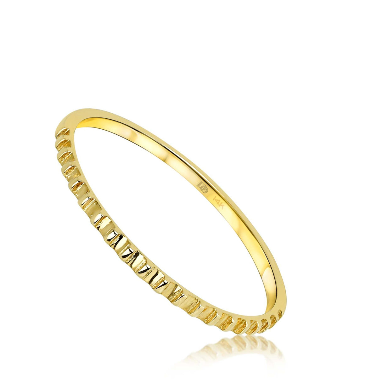 14K Solid Gold Ribbed Band Ring. 14K, Gold Stackable Ring, Gold Ring
