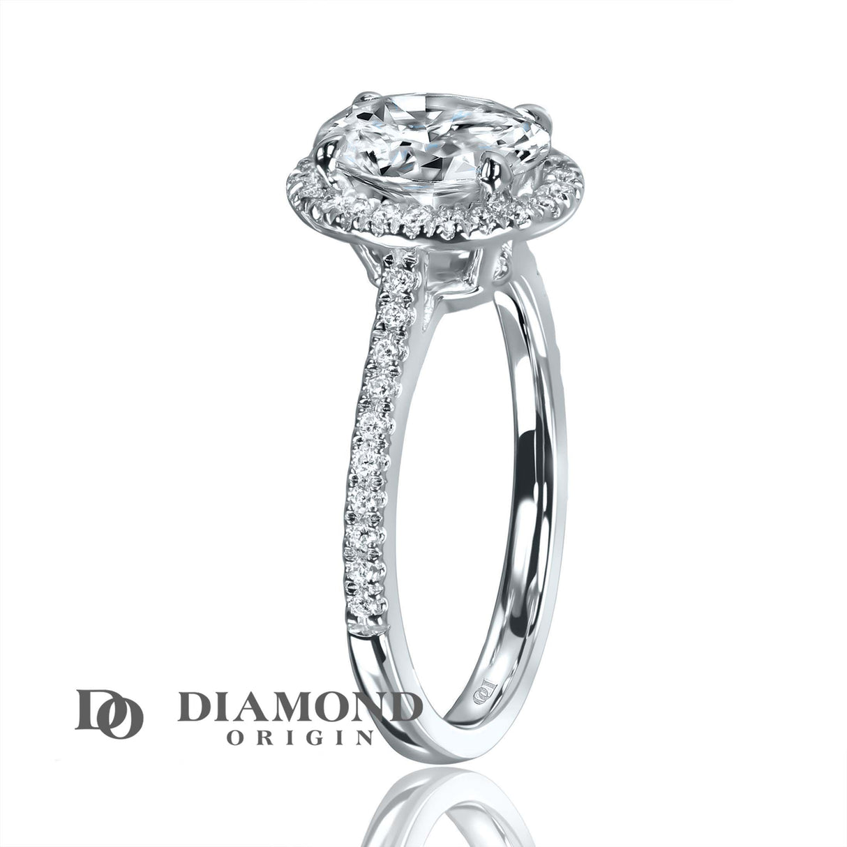 Diamond Oval Halo Engagement Ring, IGI Certified 2 Ct Lab Created Diamond,