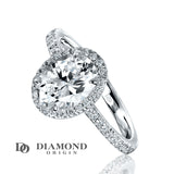 Diamond Oval Halo Engagement Ring, IGI Certified 2 Ct Lab Created Diamond,