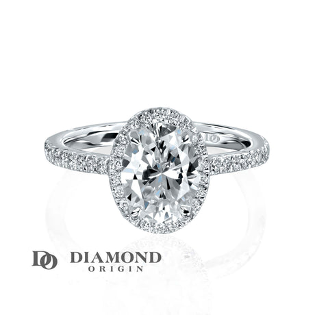 lab-grown diamond, oval halo ring, IGI certified, 14K fine gold, hypoallergenic engagement ring, platinum engagement ring, 2 ct diamond ring, sustainable luxury, ethical jewelry, comfort fit, made in USA, modern engagement ring, bridal jewelry, eco-friendly ring, allergy-free jewelry, white 