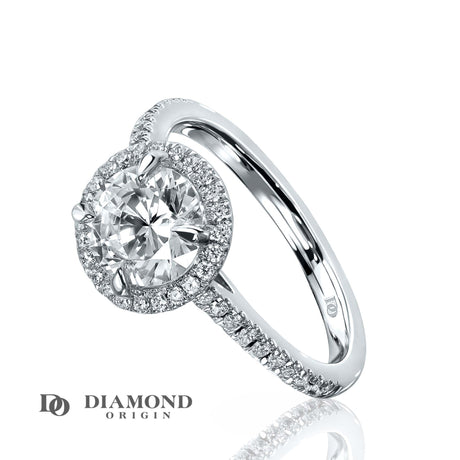 Diamond Ring, 2 Ct Lab Grown Round Diamond Engagement Ring, Halo Setting Diamond Engagement Ring, - Diamond Origin