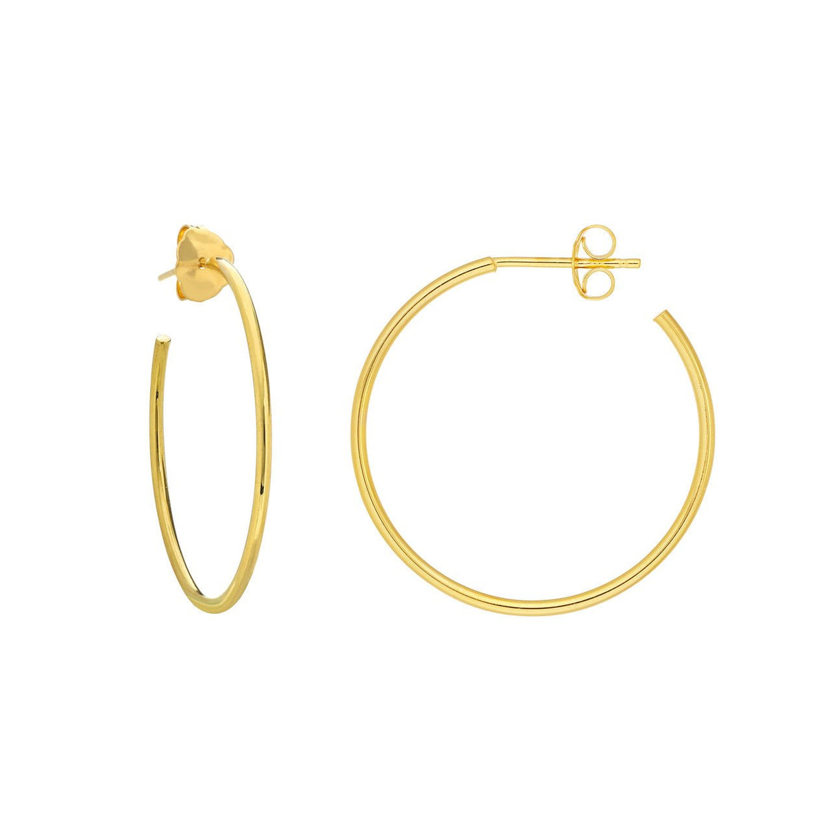 14K Gold 25mm x 1.2mm Hoop Post Earrings, Hoop Earrings, - Diamond Origin
