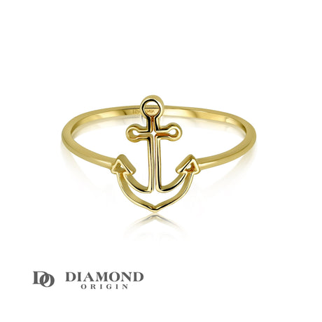 14K Gold Anchor Ring, Gold Ring, - Diamond Origin