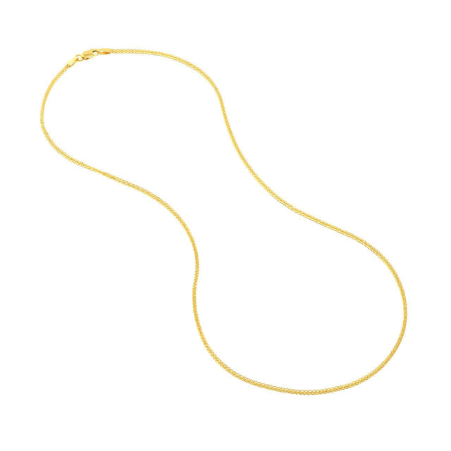 14K Gold Chain, 16", 1.25mm Square Wheat Chain with Lobster Lock, Gold Layered Chain, Gold Layered Necklaces, - Diamond Origin