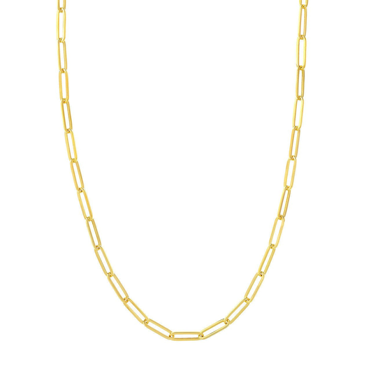 14K Gold Chain, 24", 5.10mm Paper Clip Chain, Gold Layered Chain, Gold Necklaces Chain, - Diamond Origin, solid gold chain, gold choker, solid gold necklaces, golden chains, 