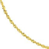 Close-up of the 14K Gold Diamond Cut Rope Chain revealing the intricate diamond-cut detail that adds an enticing shimmer to the radiant gold hue