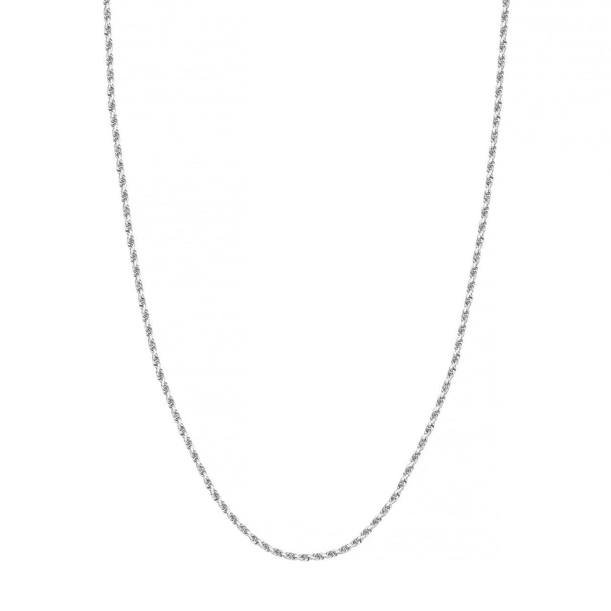 The image features the 2.15mm 14K Gold Diamond Cut Rope Chain in its full length, emphasizing its perfect width for a comfortable fit and lightweight wear