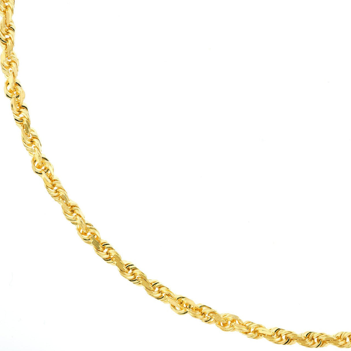 Full length shot of the radiant Gold Chain, showcasing the warm glow and intricate craftsmanship, compare us with  zales, compere us with oradina, clean origin of gold, diamond  origin, gold necklaces, gold rope chain,