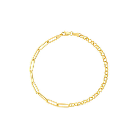 14K Gold Chain Bracelet , 7.5", 50/50 Paper Clip + Rolo Chain with Lobster Lock, Gold Bracelets, 2023 - Diamond Origin
