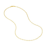Embrace the exquisite charm of this 14K gold chain necklace featuring a 1.95mm double-curb paper clip design. The lobster lock ensures a secure and comfortable fit, making it a versatile and stylish accessory that adds a touch of elegance and sophistication to your ensemble