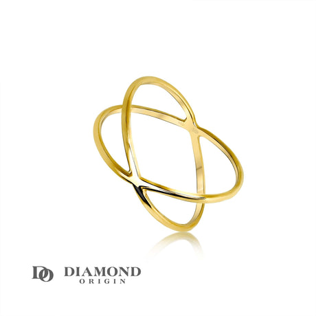 14K Gold Criss Cross Ring, Gold Stackable Ring, Gold Ring, - Diamond Origin