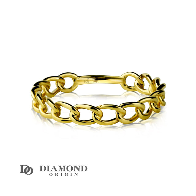 14K Gold Curb Link Ring, Gold Stackable Ring, Gold Ring, - Diamond Origin