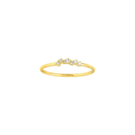 The 14K Gold Ring with flush set diamonds displayed elegantly against a minimalist backdrop, highlighting its timeless charm and exceptional craftsmanship, clean origin diamond from diamond origin, 