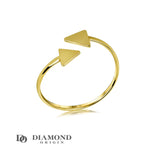 This ring features an innovative double triangle design with an open setting, creating a striking silhouette that is both unique and visually engaging. The two triangle motifs, meticulously crafted, are balanced by the open space, which not only adds intrigue but also ensures a comfortable fit, diamondorigin, opensizegoldring, goldring, solidgoldrings,