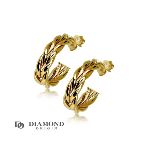 14K Gold Earrings, 15x1.5mm Braided 1/2 Round Hoop Earrings, Gold Hoop Earrings, - Diamond Origin