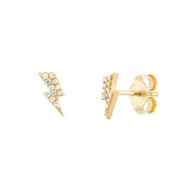 14K Gold Earrings 2023 Collection, 1/20ct Diamond Thunder Bolt Stud Earrings, Gold Diamond Earrings,