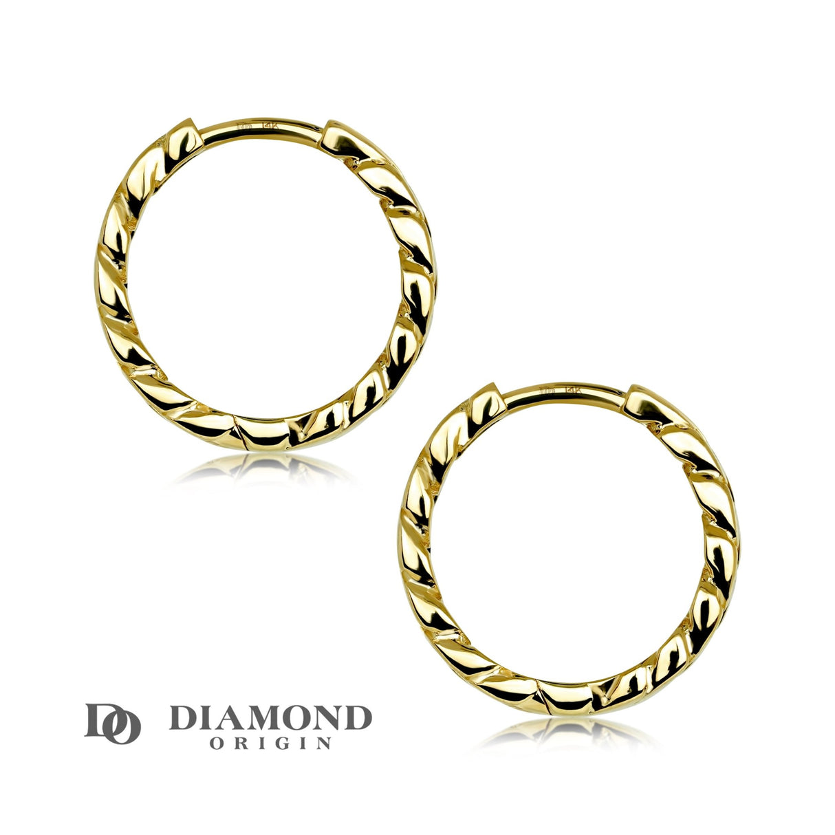14K Gold Earrings 2023 Collection, 15mm Curb Pattern Hoop Earrings, Gold Hoop Earrings, - Diamond Origin