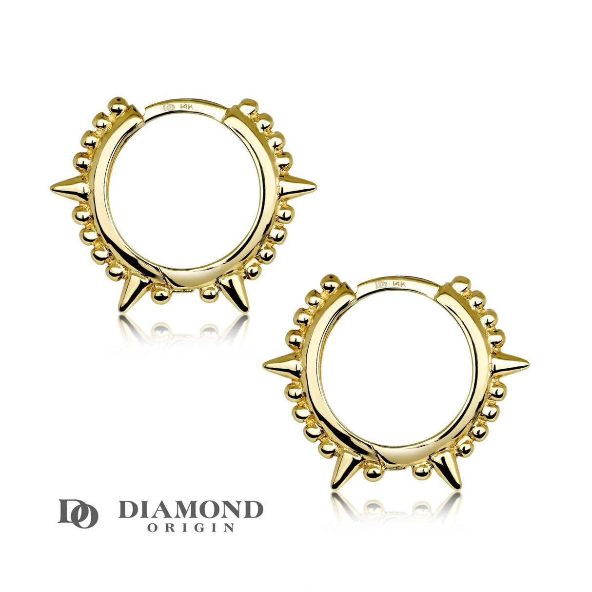 14K Gold Earrings 2023 Collection, 17mm Bead N Spike Hoop Earrings, Gold Hoop Earrings, - Diamond Origin