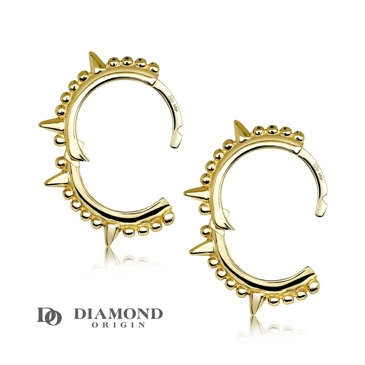 14K Gold Earrings 2023 Collection, 17mm Bead N Spike Hoop Earrings, Gold Hoop Earrings, - Diamond Origin