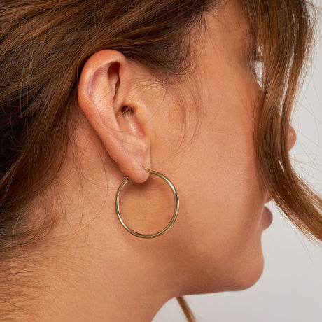 14K Gold Earrings 2023 Collection 2mm x 30mm Polished Hoop Earrings,  Gold earrings for all occasions gift,  Gold earrings from Diamond Origin,