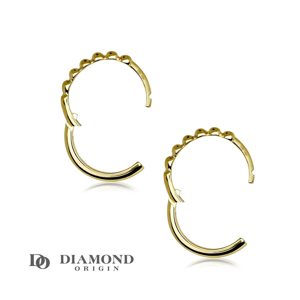 14K Gold Earrings 2023 Collection, Beaded Huggie Hoop Earrings, Hoop Earrings - Diamond Origin
