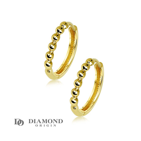 14K Gold Earrings 2023 Collection, Beaded Huggie Hoop Earrings, Hoop Earrings - Diamond Origin