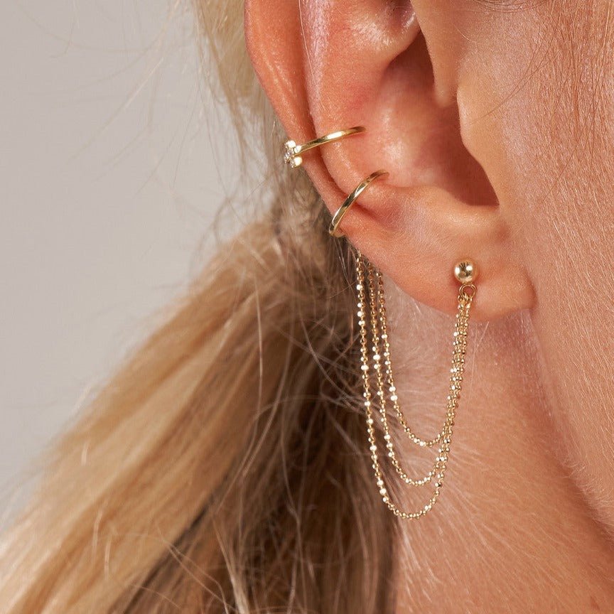 by Adina Eden Solid Double Chain Huggie Earring in 14K Gold Plated over  Sterling Silver - Macy's
