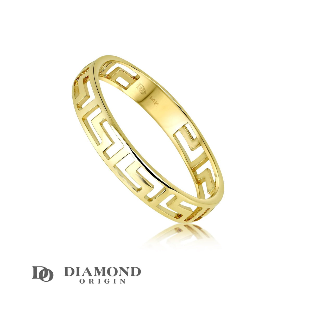Crafted from 14K gold, the ring exudes a warm, luxurious glow that is accentuated by the intricate Greek design. With a slim profile, this ring is perfect for layering alongside other pieces or creating a subtle statement when worn alone.