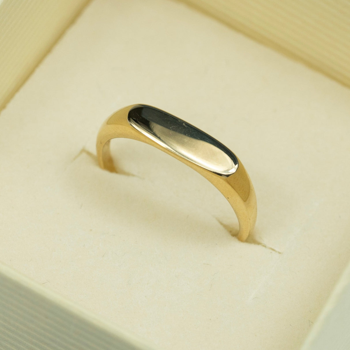 14K Gold Long Oval Signet, Gold Stackable Ring, Gold Ring, - Diamond Origin