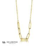14K Gold Necklace, Double Paper Clip Adjustable Necklace, Paper Clip Shape Link Necklace, - Diamond Origin