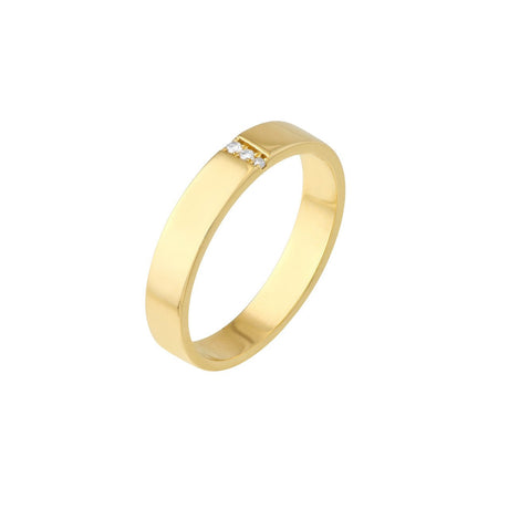 The 14K Gold Ring with its 3pt Diamond Trio and polished band resting on a velvet surface, emphasizing its luxury appeal and timeless elegance, diamond origin, clean origin diamond from us,