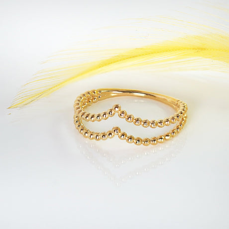 14K Gold Ring, Double Beaded Chevron Design, Unique design, Eye-catching, Lustrous finish, Versatile accessory, Dressed up or down, Comfortable, Lightweight, Everyday wear, Durable construction, Elegant, Sophisticated, Striking visual effect, Stylish, High-quality, Long-lasting.