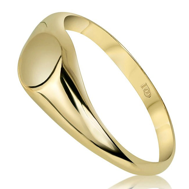 14K Gold Round Signet Ring, Solid Gold Ring, - Diamond Origin