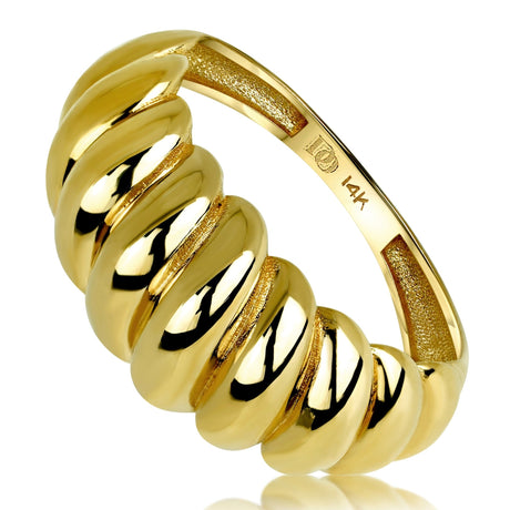 14K Gold Stackable Ring, Twisted Dome Ring, Gold Ring, - Diamond Origin