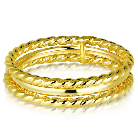14K Gold Twist Triple Ring, Gold Stackable Ring, Gold Ring, - Diamond Origin