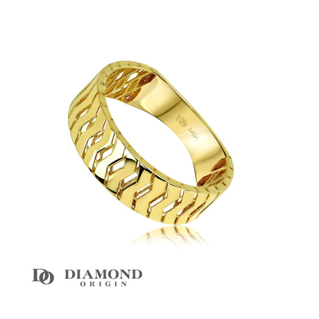 14K Gold Wave Band Ring, Gold Stackable Ring, Band Thickness 5,9 MM, Gold Ring, - Diamond Origin