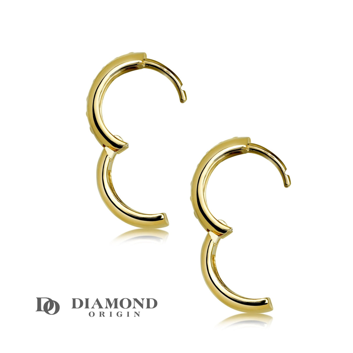 14K Solid Gold 13x5.5mm 1/2 Channel Beaded Huggie Earrings, Hoop Earrings, - Diamond Origin