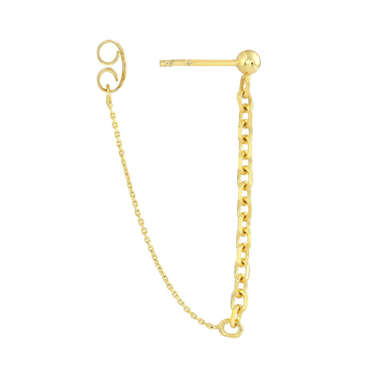 14K Solid Gold 50/50 Cable Chain Front-to-Back Earrings - Diamond Origin