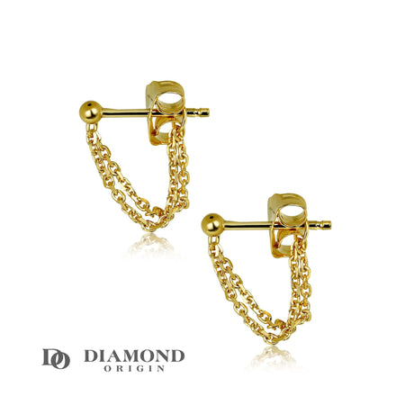 14K Solid Gold Double Chain Front-to-Back Earrings - Diamond Origin