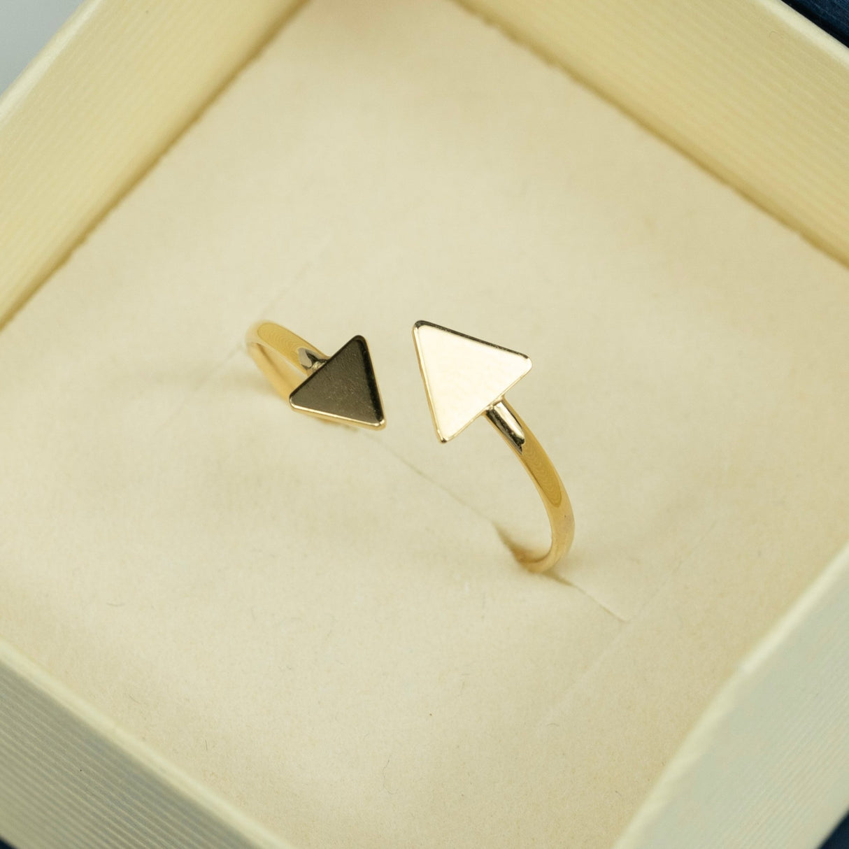 14K Solid Gold Double Triangle Open Ring, Gold Stackable Ring, Gold Ring, - Diamond Origin