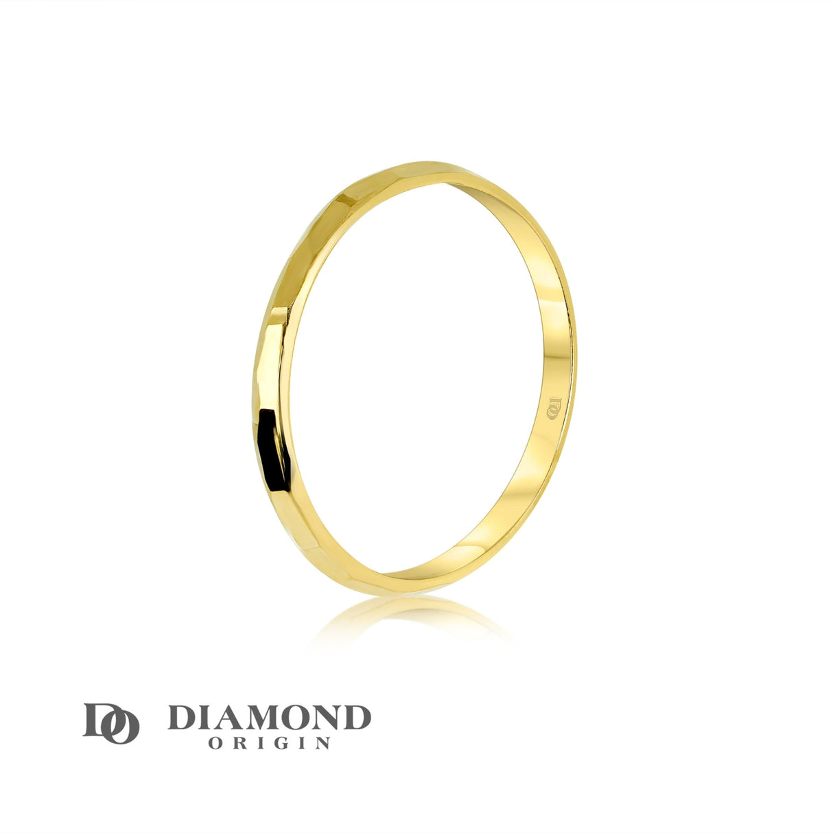 14K Solid Gold Hammered DC 2MM Band, Gold Stackable Ring, Gold Ring, - Diamond Origin