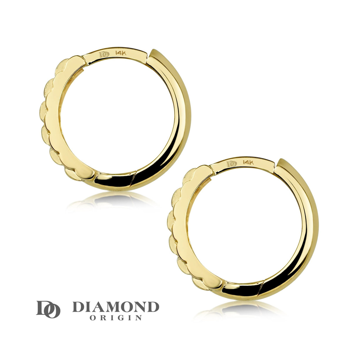 14K Solid Gold Square Basket Weave Huggie Earrings, Hoop Earrings - Diamond Origin